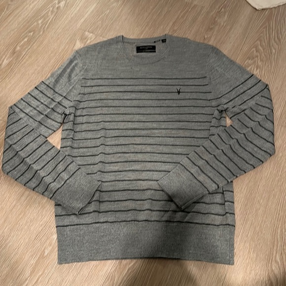 All Saints Sweaters Mens Grey All Saints Stripped Sweater Poshmark